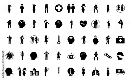 Covid 19 silhouette style icon set vector design