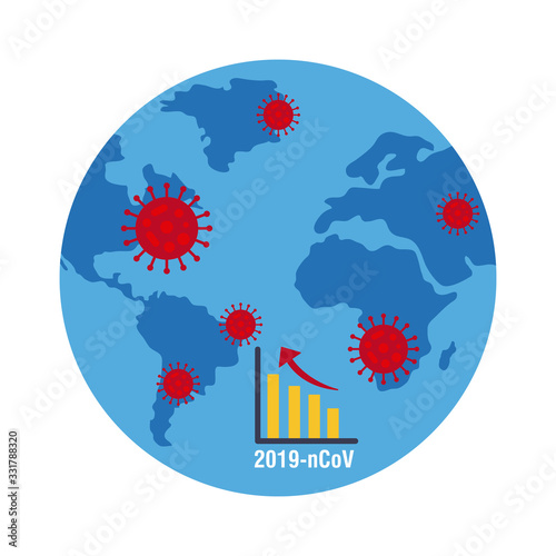 world planet with covid 19 infographic and icons, flat style icon vector illustration design