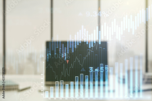 Double exposure of abstract creative financial diagram on modern laptop background, banking and accounting concept © Pixels Hunter