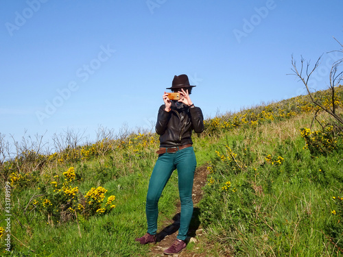 beautiful woman taking a picture