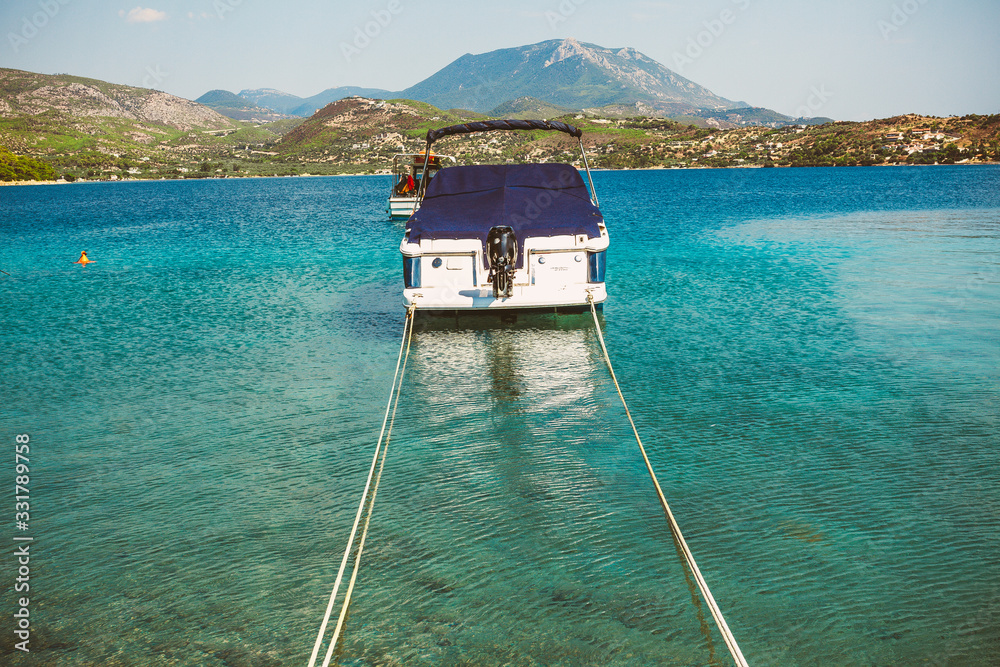 Obraz premium Limni village at Euboea in Greece. Panoramic view.