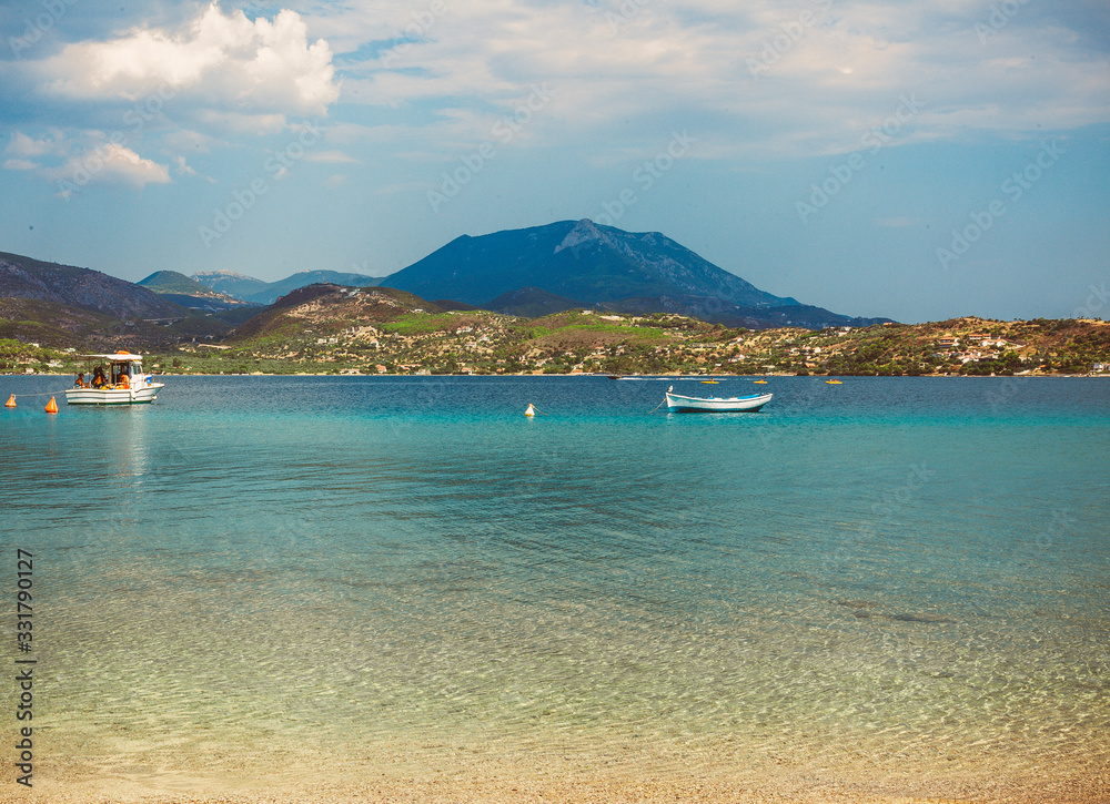 Obraz premium Limni village at Euboea in Greece. Panoramic view.