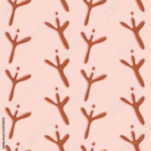 Bird footprints vector repeat pattern. Abstract in earth tones seamless illustration background.