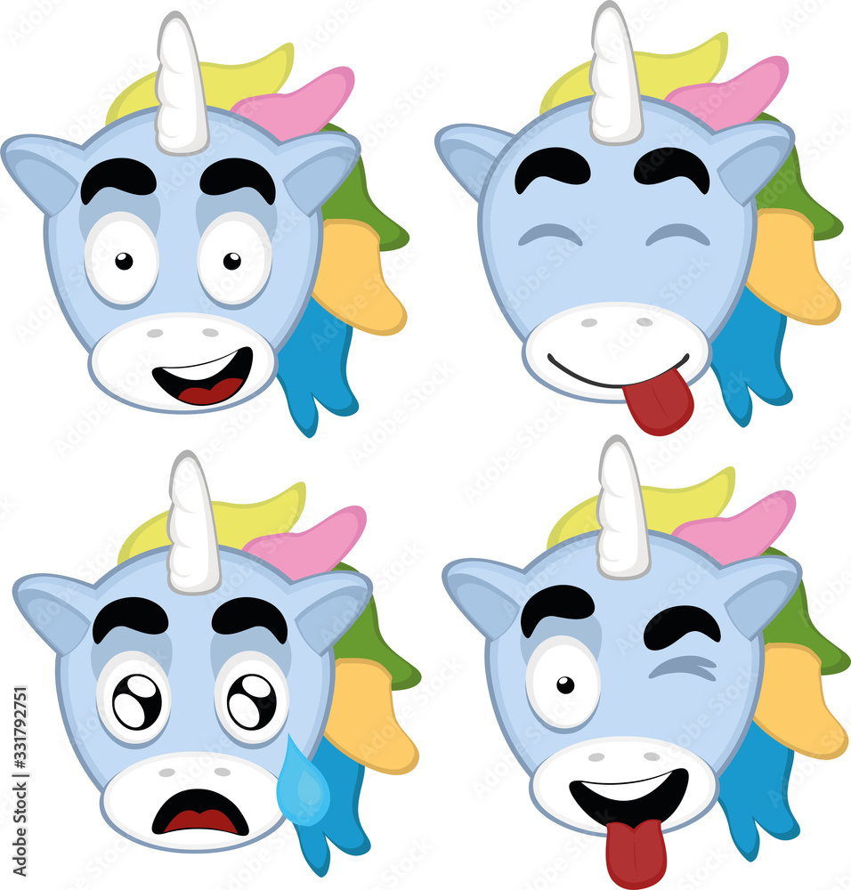 Vector illustration of expressions of a unicorn cartoon