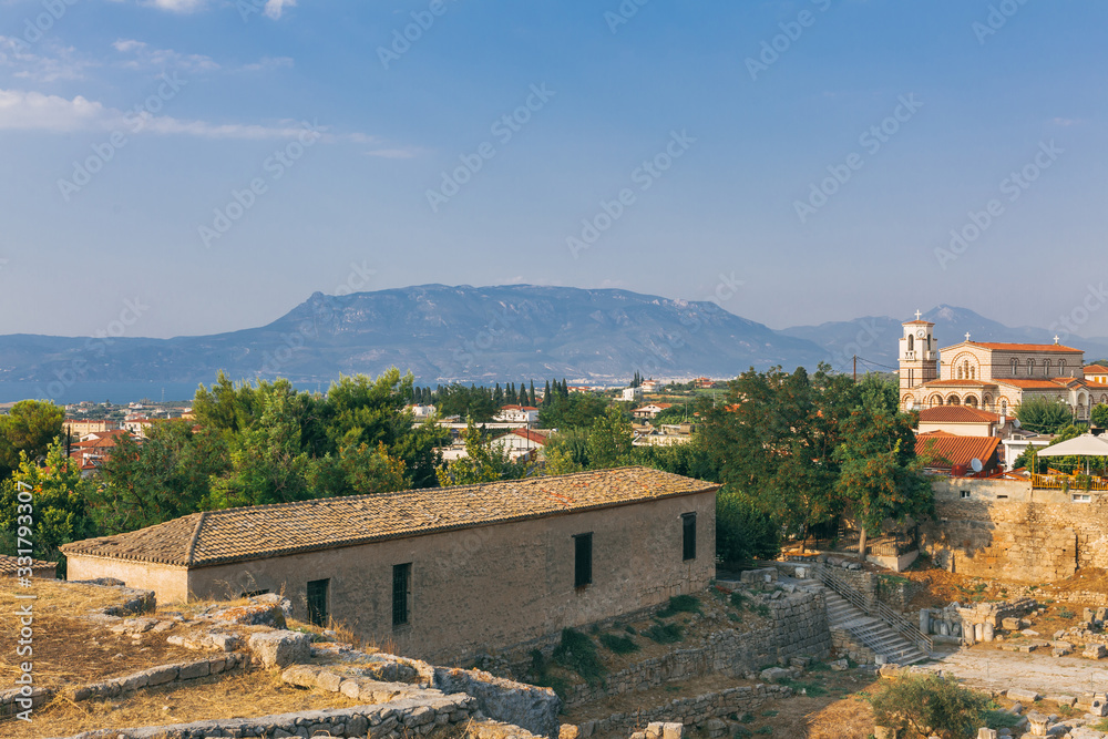 Archaeological park at the Apollo Temple, Corinth, Greece.