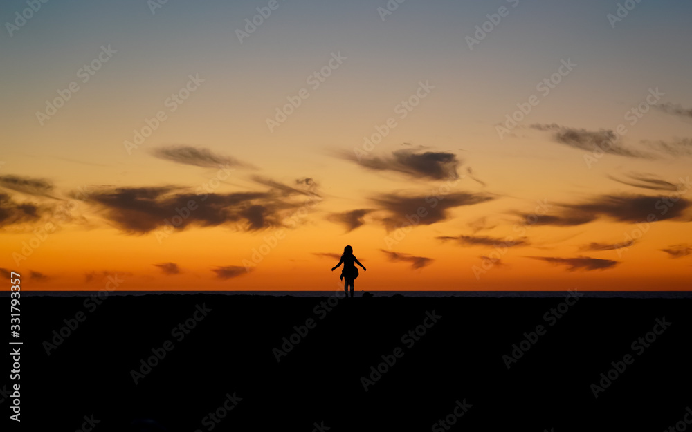 Silhouette Sunset with Father Daughter