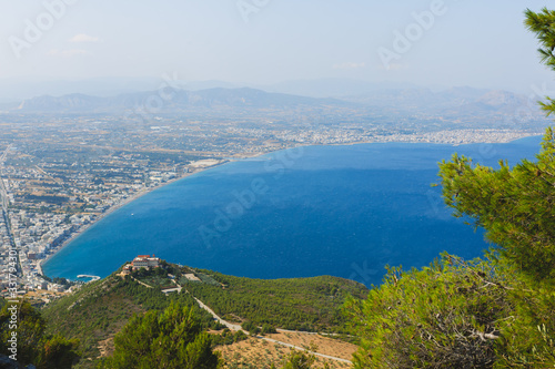 Panoramic view of Loutraki and Aegean sea, Greece in a summer day photo