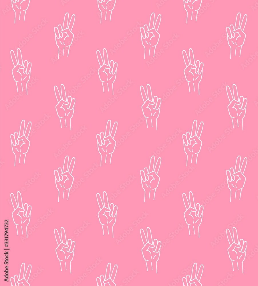 Fototapeta premium Vector seamless pattern of white hand drawn doodle sketch peace sign isolated on pink background
