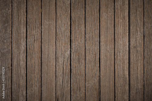 Wooden texture. Old terrace board. Background of old natural wooden dark empty deck with messy and grungy crack beech, oak tree floor texture inside vintage, retro perfect blank.