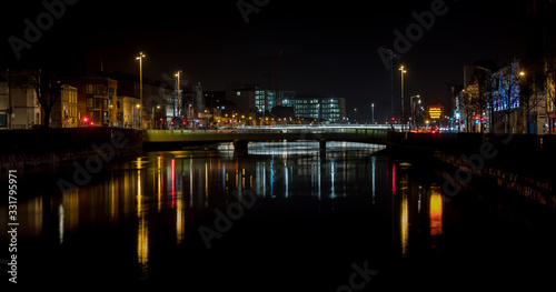Beautiful night view scene Cork city center old town Ireland cityscape reflection river Lee © Cristi