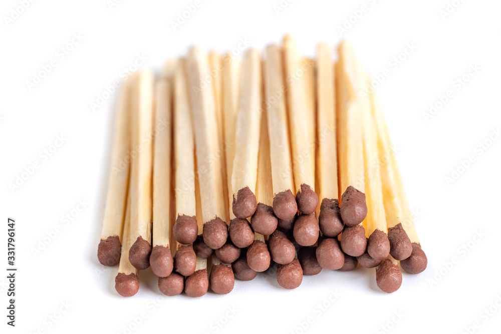 Wooden matches with sulfur for lighting a fire isolated on a white background