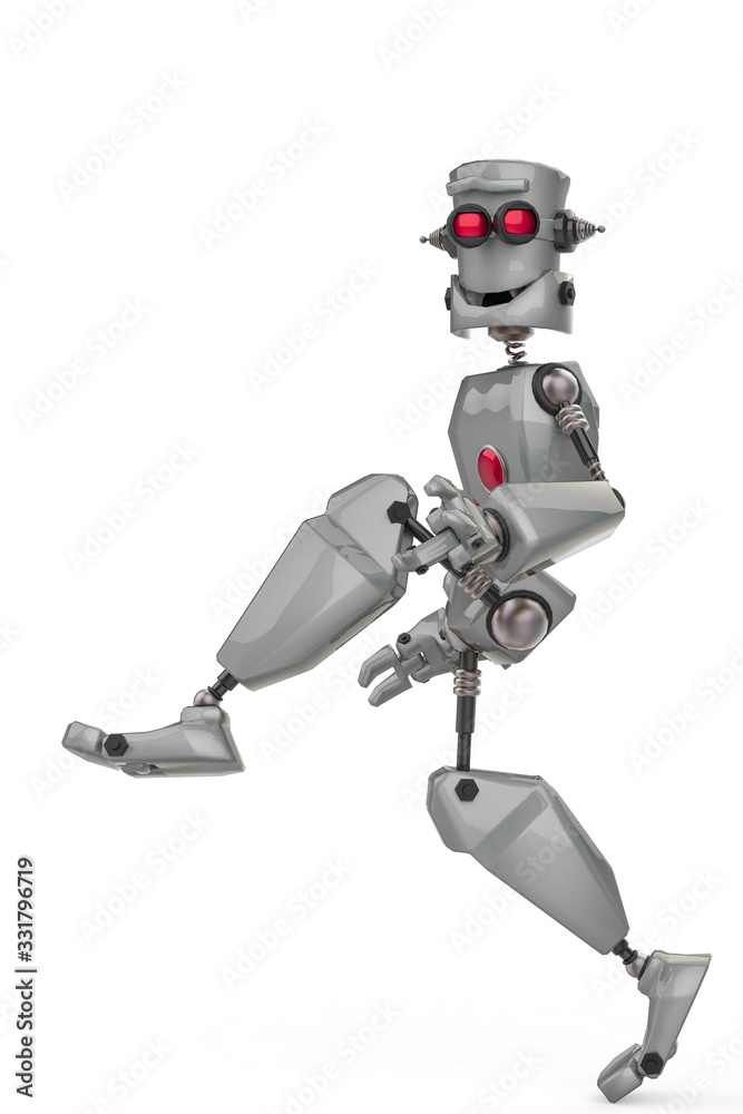 funny grey robot cartoon doing a softwalk in a white background funny grey robot cartoon doing a softwalk in a white background