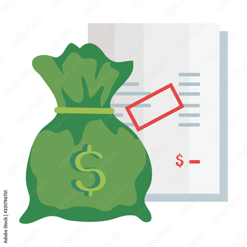paper voucher with money bag isolated icon vector illustration design paper voucher with money bag isolated icon vector illustration design