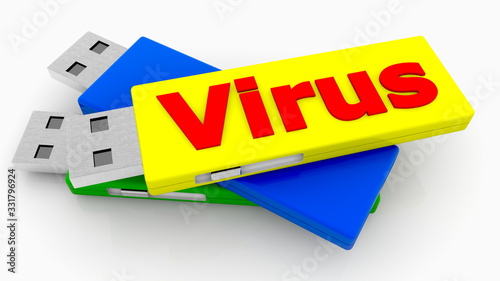 Virus concept on yellow USB memory stick