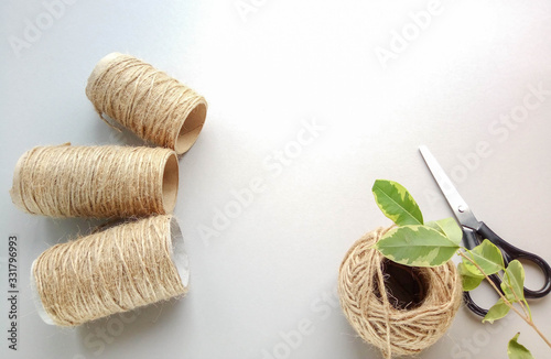 Skein of rope twine on a white background