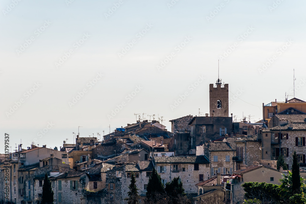A close-up panoramic view of the old French town Vence and its medieval architecture  and buildings (Provence / Riviera / Côte d'Azur)