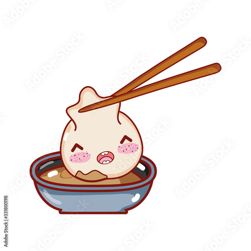 kawaii dumpling chopstick sauce cartoon, sushi and rolls