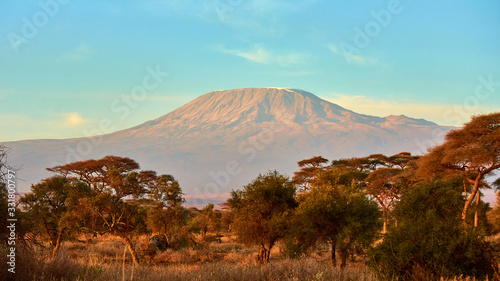 Sunrise with clear view of Mount Kilimanjaro in the background. Taken near Amboseli national park with Maasai Kenyan guide.