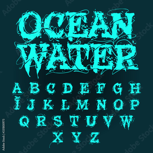 Water Font. Aqua Alphabet. Drops Of Water Abc. Wet Letters 