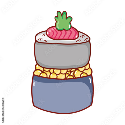 sushi roll fish wasabi fresh food japanese menu cartoon isolated icon