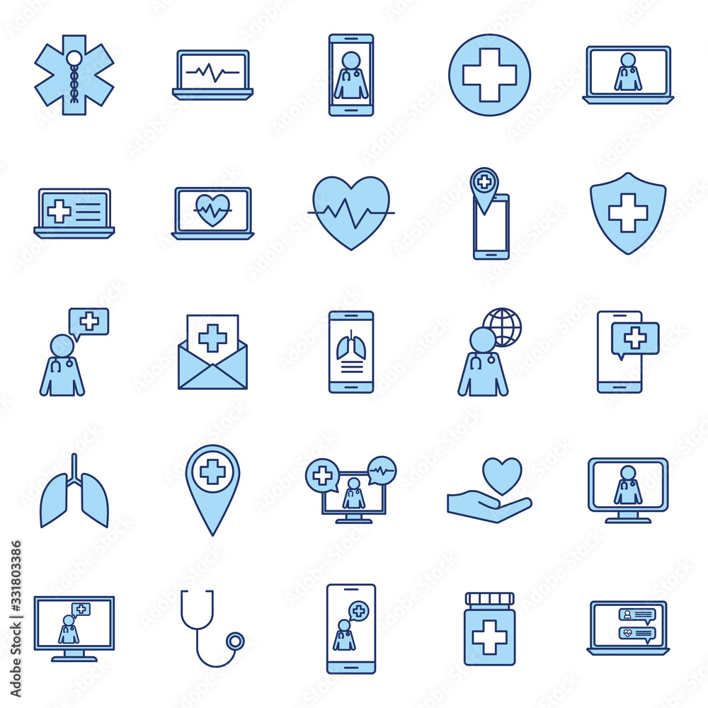 Isolated health online line and fill style icon set vector design