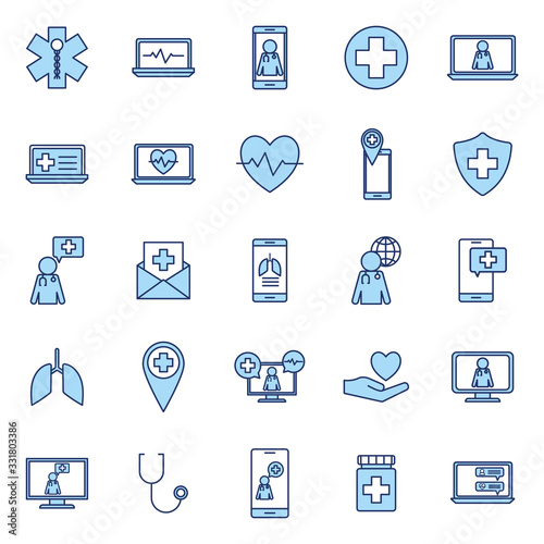 Isolated health online line and fill style icon set vector design