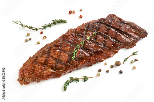 fried skirt steak on a white background