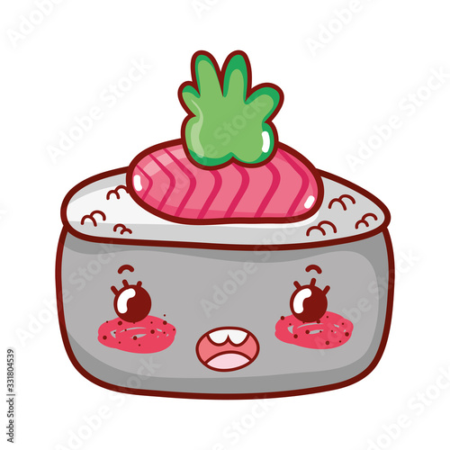 kawaii sushi with wasabi cartoon, sushi and rolls