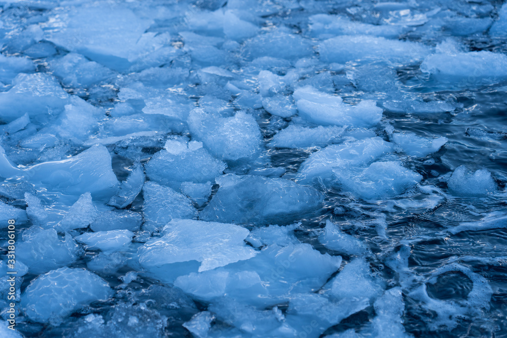 Brash ice in ocean floating in Antarctica
