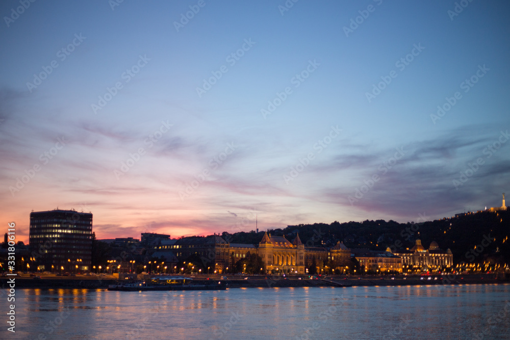 View of the evening old city of Budapest at sunset