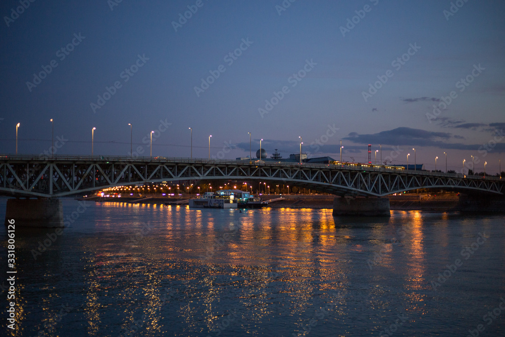 View of the evening old city of Budapest at sunset