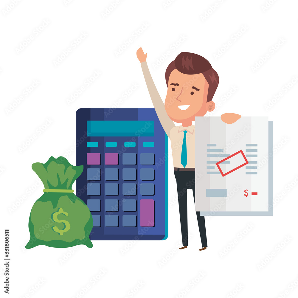 calculator math with businessman and icons vector illustration design calculator math with businessman and icons vector illustration design