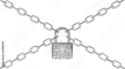 Low poly lock on a chain. Blocking data.