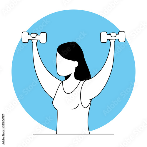 beautiful woman with dumbbells isolated icon vector illustration design