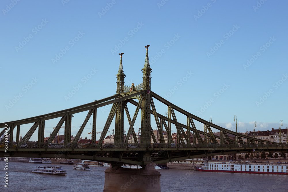Obraz premium Nineteenth Century Old Metalic Green Freedom European Bridge in Budapest