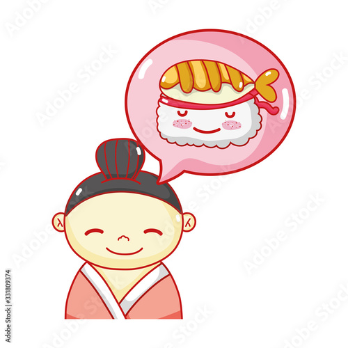 geisha sushi kawaii food japanese cartoon, sushi and rolls