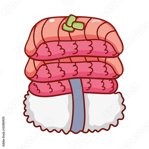sushi rice salmon wasabi food japanese menu cartoon isolated icon