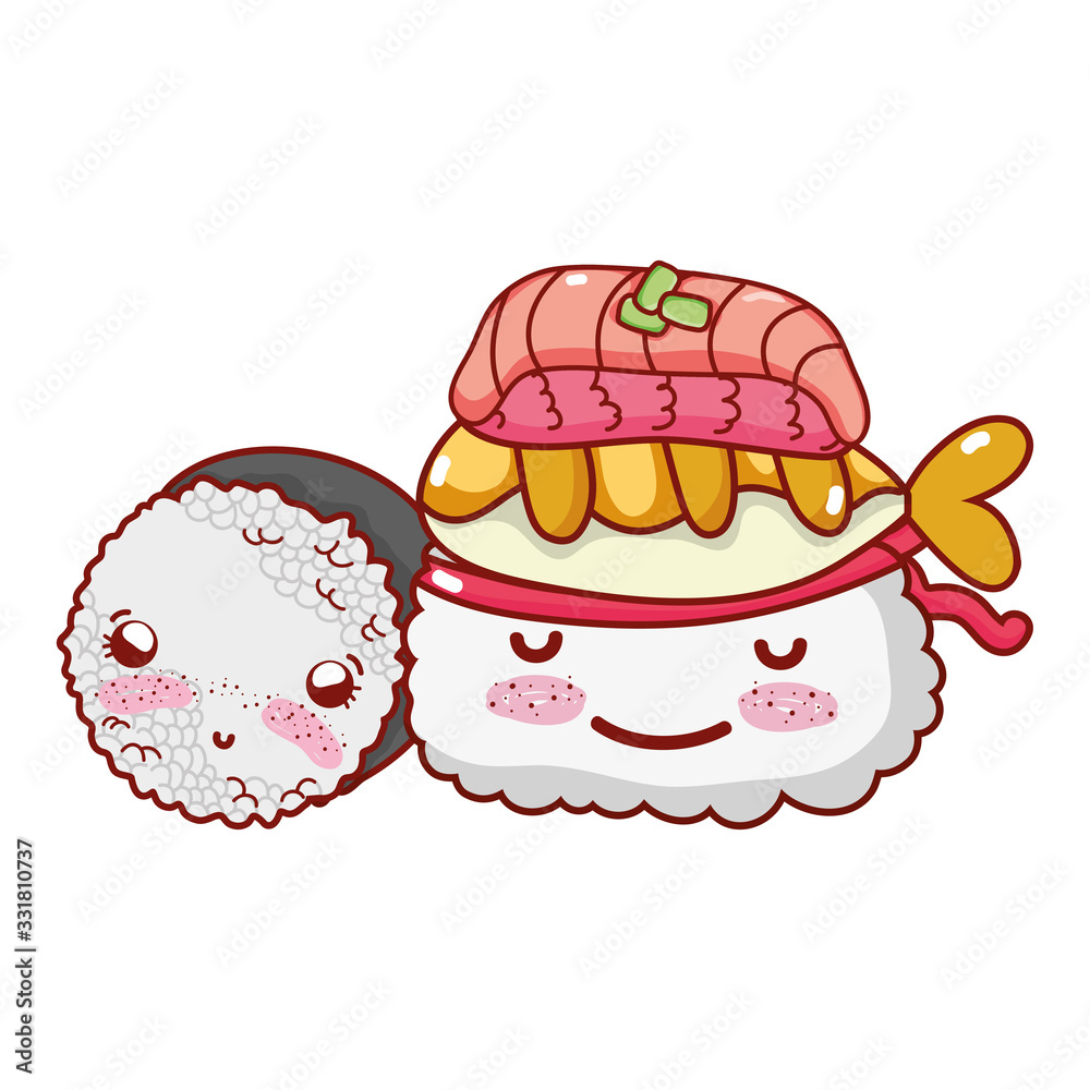 kawaii rice sushi fish food japanese cartoon, sushi and rolls kawaii rice sushi fish food japanese cartoon, sushi and rolls