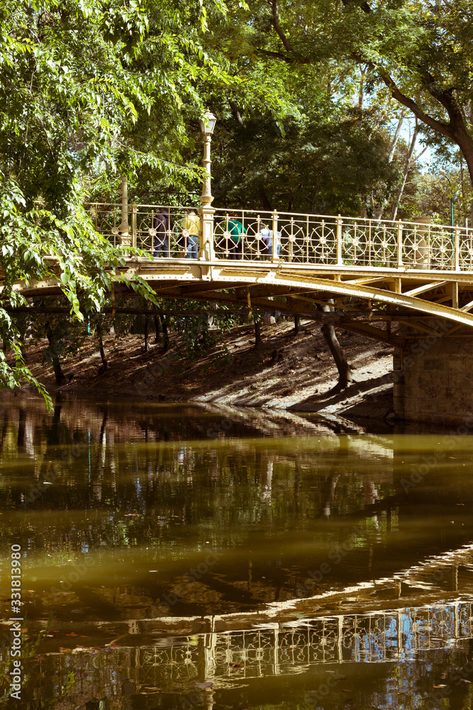 Old yellow metal arch bridge