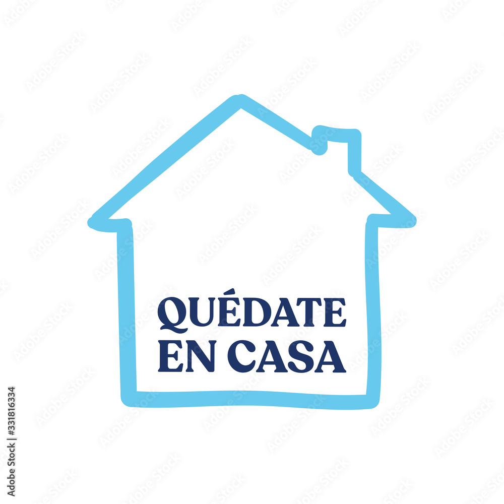 Stay at home message in spanish. Self quarantine and social distancing concept. House doodle icon with text. Stay at home message in spanish. Self quarantine and social distancing concept. House doodle icon with text.