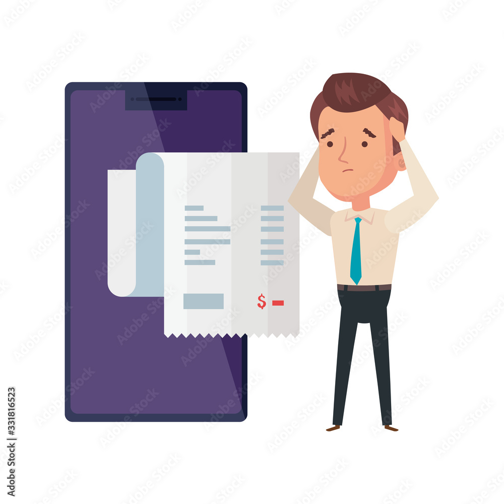businessman and paper voucher with smartphone vector illustration design businessman and paper voucher with smartphone vector illustration design