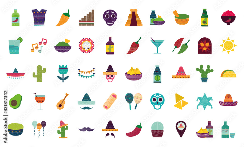 Mexican flat style icon set vector design