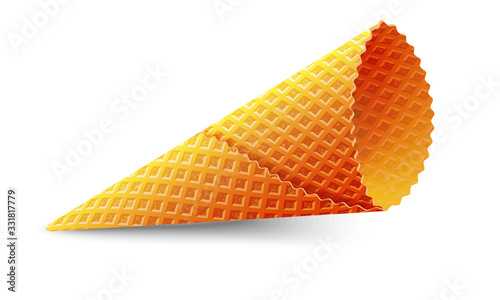 Empty Waffle cone for Ice cream isolated on white background. Realistic Template to design. Vector illustration