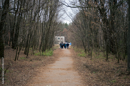 A group of people on excursions to Pripyat in Chernobyl