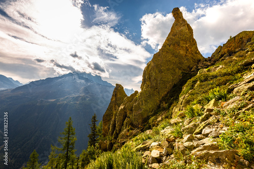 Huge rock cliff view Chamonix  France Alps.