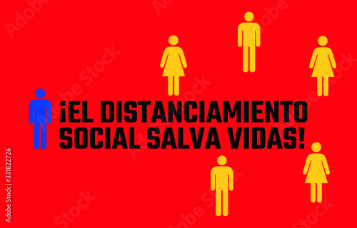 El Distanciamiento Social Salva Vidas  Social Distancing Saves Lives  vector - SPANISH