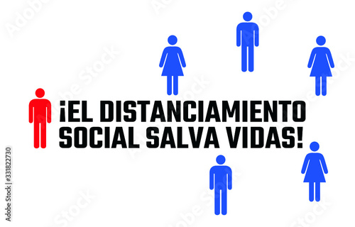 El Distanciamiento Social Salva Vidas  Social Distancing Saves Lives  vector - SPANISH