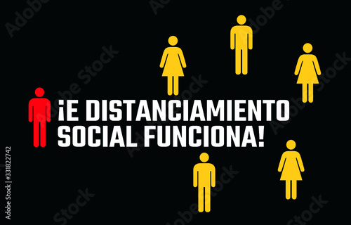 El Distanciamiento Social Funciona  Social Distancing Works   vector - SPANISH