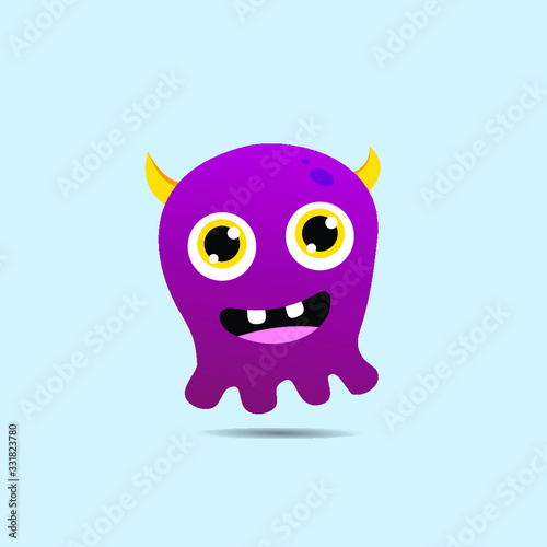 cute purple smiley monster with horn