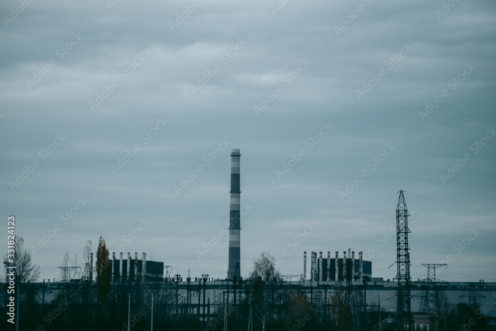 Fototapeta premium Sarcophagus over the 4th power unit of a nuclear power plant in Pripyat in Chernobyl